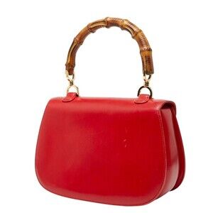 Gucci Top Leather Handle Handbag Shoulder Bamboo Bag 2way Red